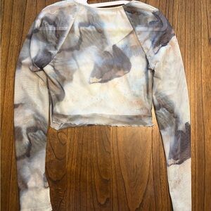 SHEIN Neutral Tie-Dye Long Sleeve Crop Top in Beige and Brown